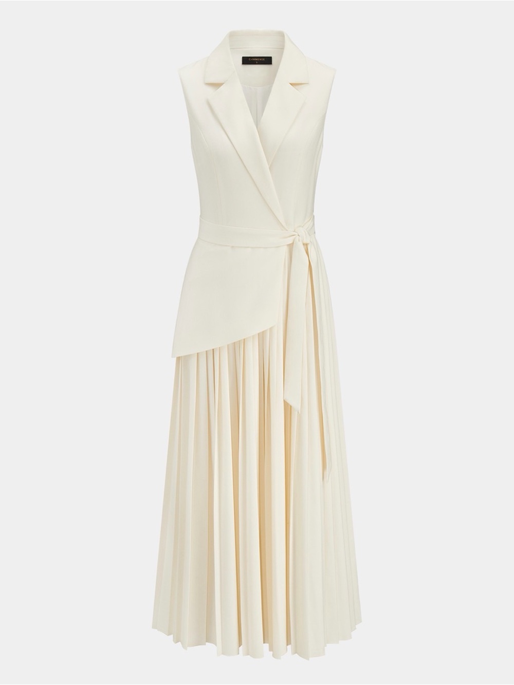 Commense Cream Sleeveless Belted Pleated Midi/Maxi Dress - Picture 2 of 5